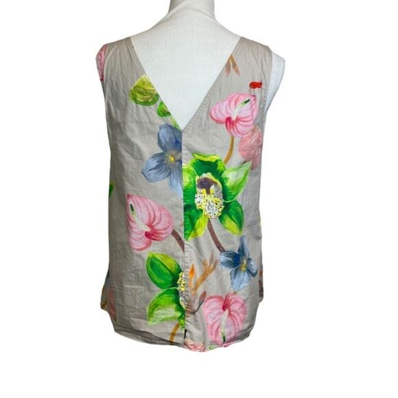TIBI Floral Cotton Poplin Top Taupe Tropical Grasshoppers Women's Size 0 - Picture 7 of 14